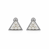 Pair of triangle-shaped earrings with pearls on a white background