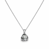 Round-cut moissanite pendant on a chain against a white background