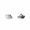 Pair of silver earrings with gemstones on a white background