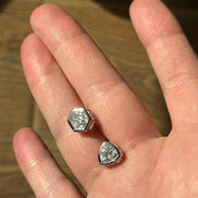 Silver asymmetric earrings with moissanite stone