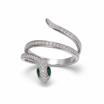 Snake silver ring with cubic zirconia