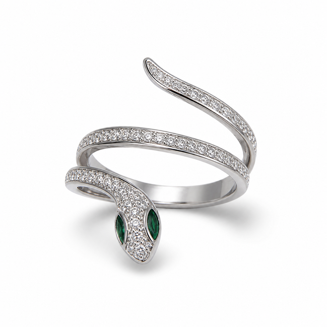 Snake silver ring with cubic zirconia