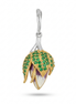 Jewelry  flower bud pendant with green gemstones on a white background