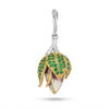 Jewelry  flower bud pendant with green gemstones on a white background