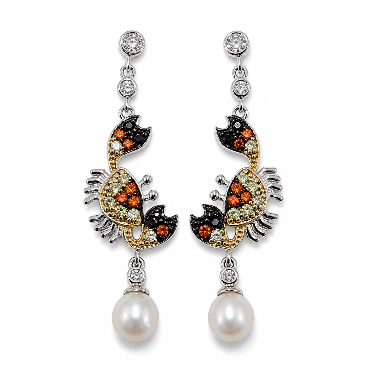 Crab-shaped dangling silver earrings