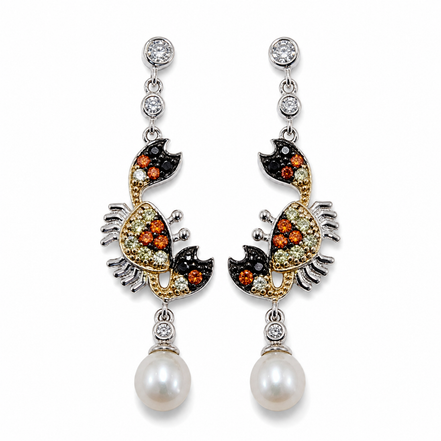 Crab-shaped dangling silver earrings