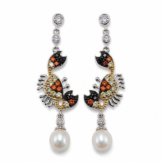 Crab-shaped dangling silver earrings