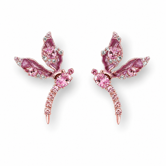 Pink dragonfly silver earrings