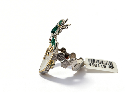 Honeycomb ring with lab-grown emerald