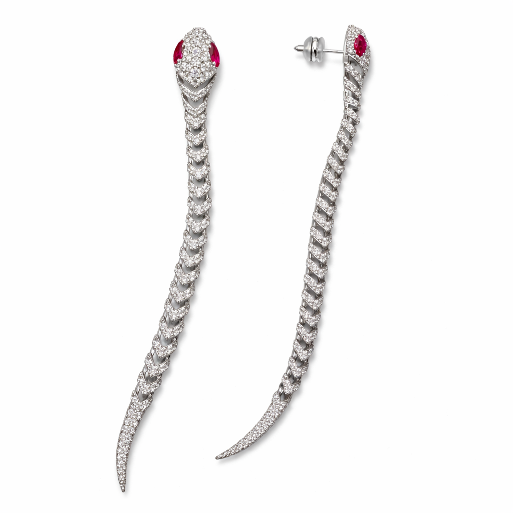 Sterling silver paved snake earrings - long