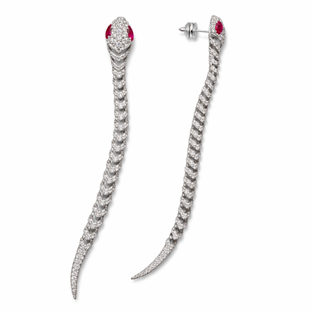 Sterling silver paved snake earrings - long
