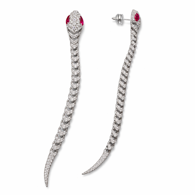 Sterling silver paved snake earrings - long