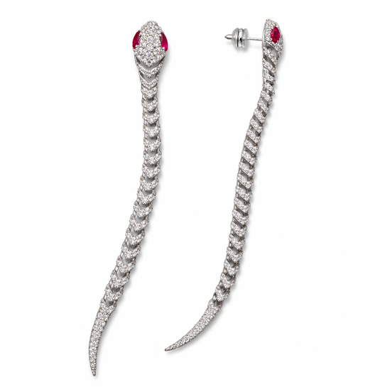 Sterling silver paved snake earrings - long