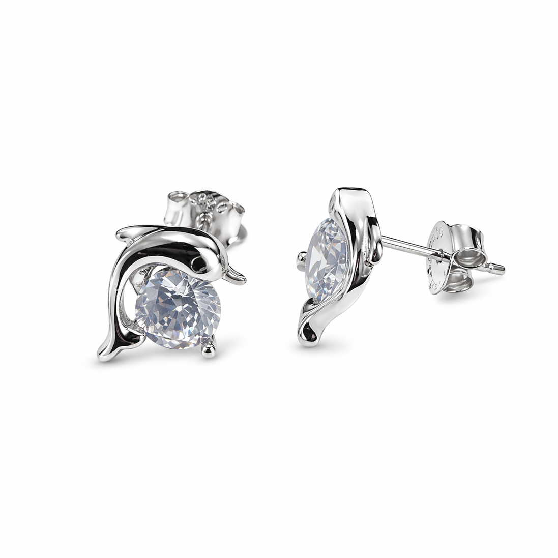 Dolphin-shaped silver earrings