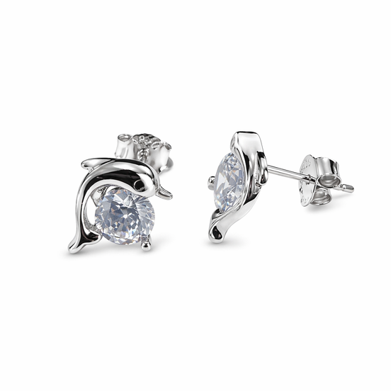 Dolphin-shaped silver earrings