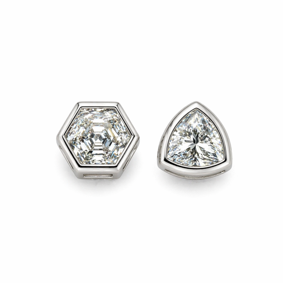 Silver asymmetric earrings with moissanite stone