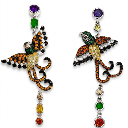 Silver parrot-shaped earrings