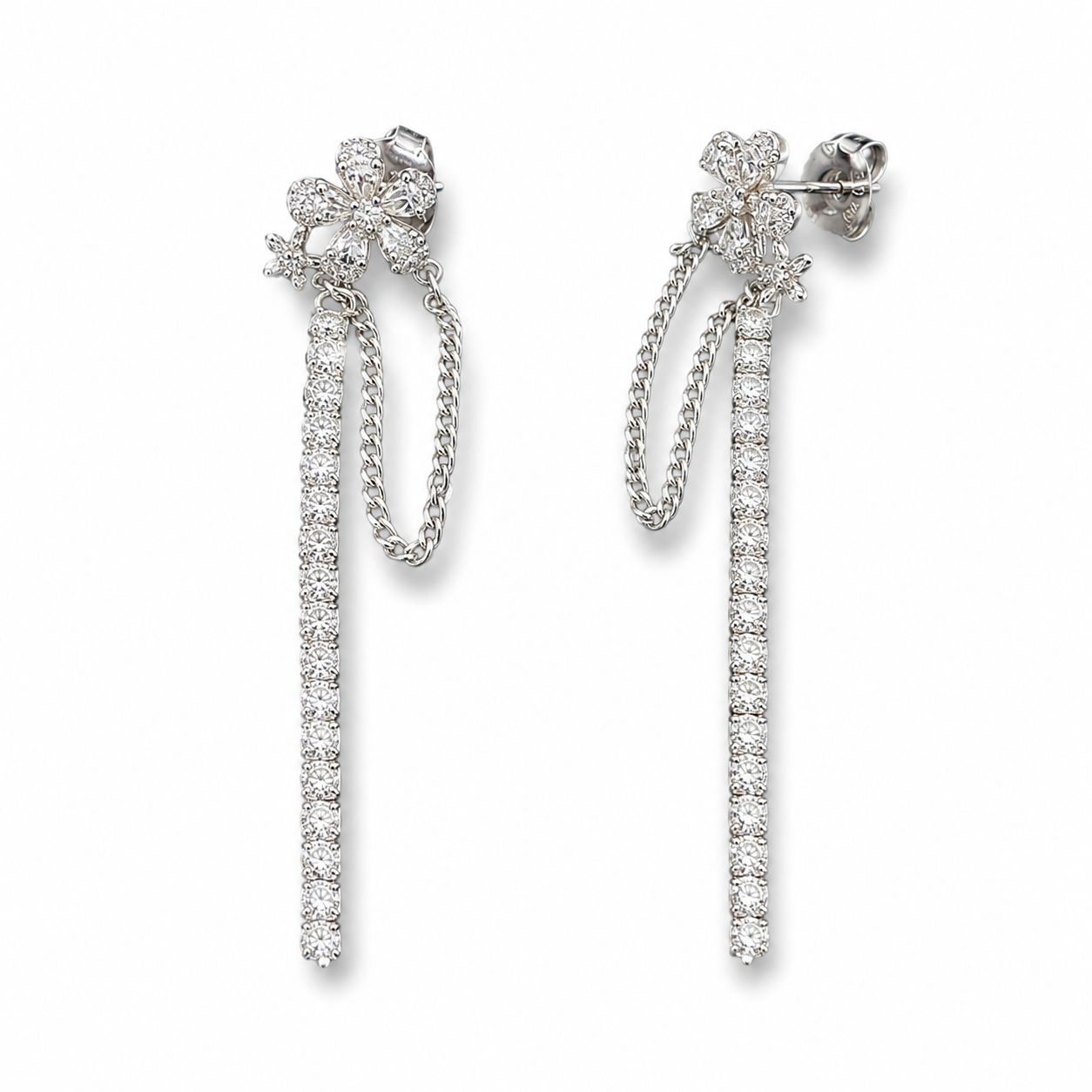 Long dangle silver earrings