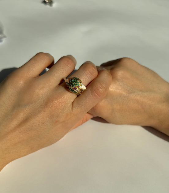 Gold vermail flower bud ring