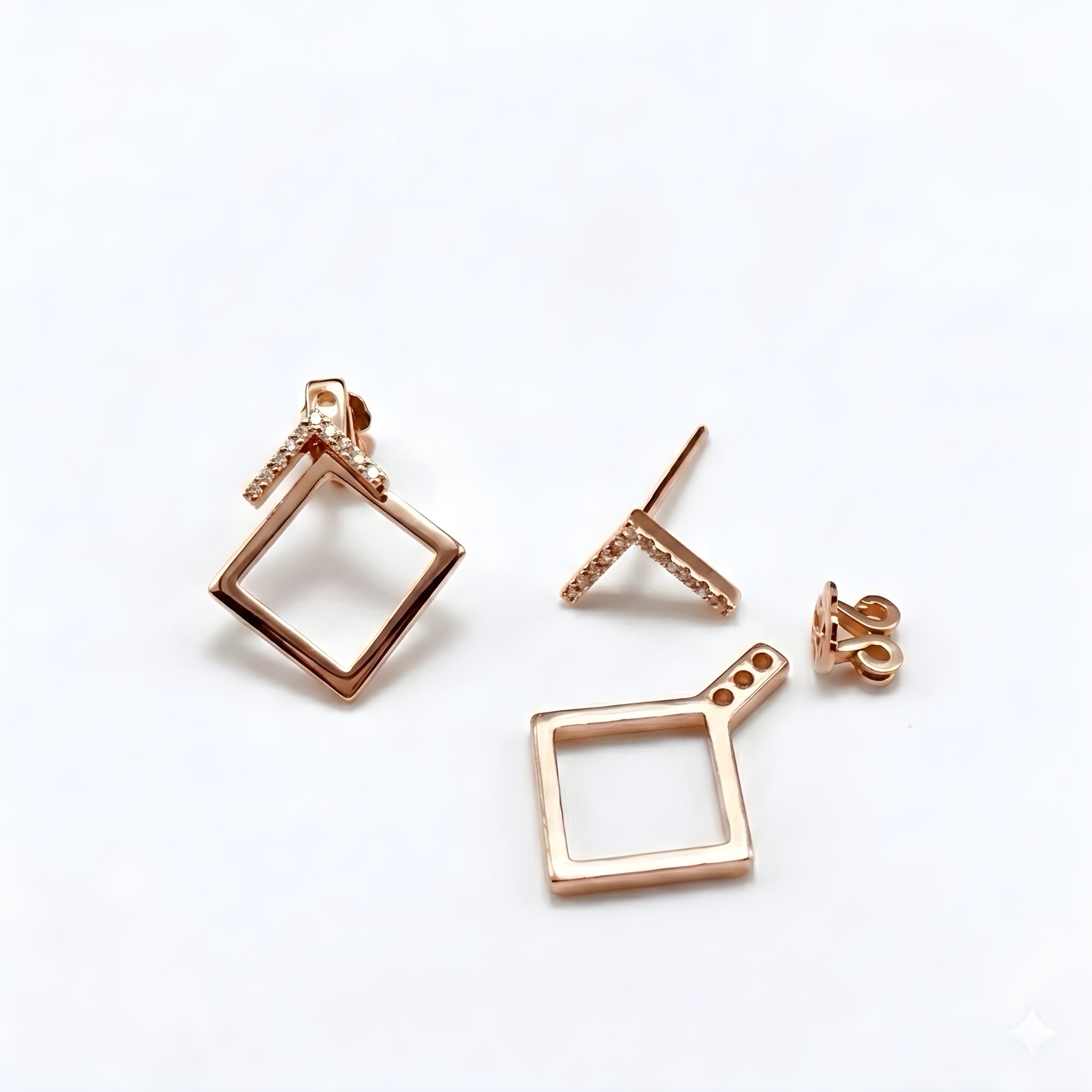 Geometric gold earrings with detachable part