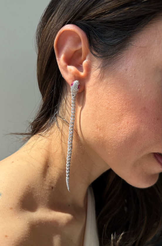 Sterling silver paved snake earrings - long