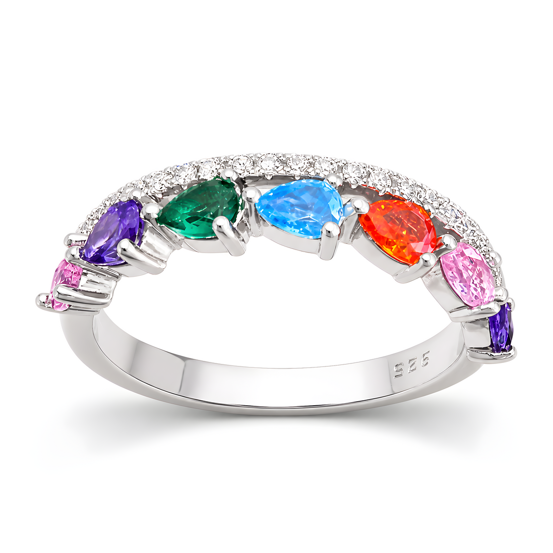 Silver ring with multi color zirconia