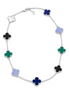 Necklace with clover-shaped charms in various colors on a white background