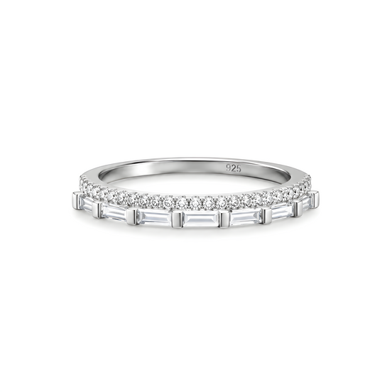 Sterling silver ring with baguette zirconia