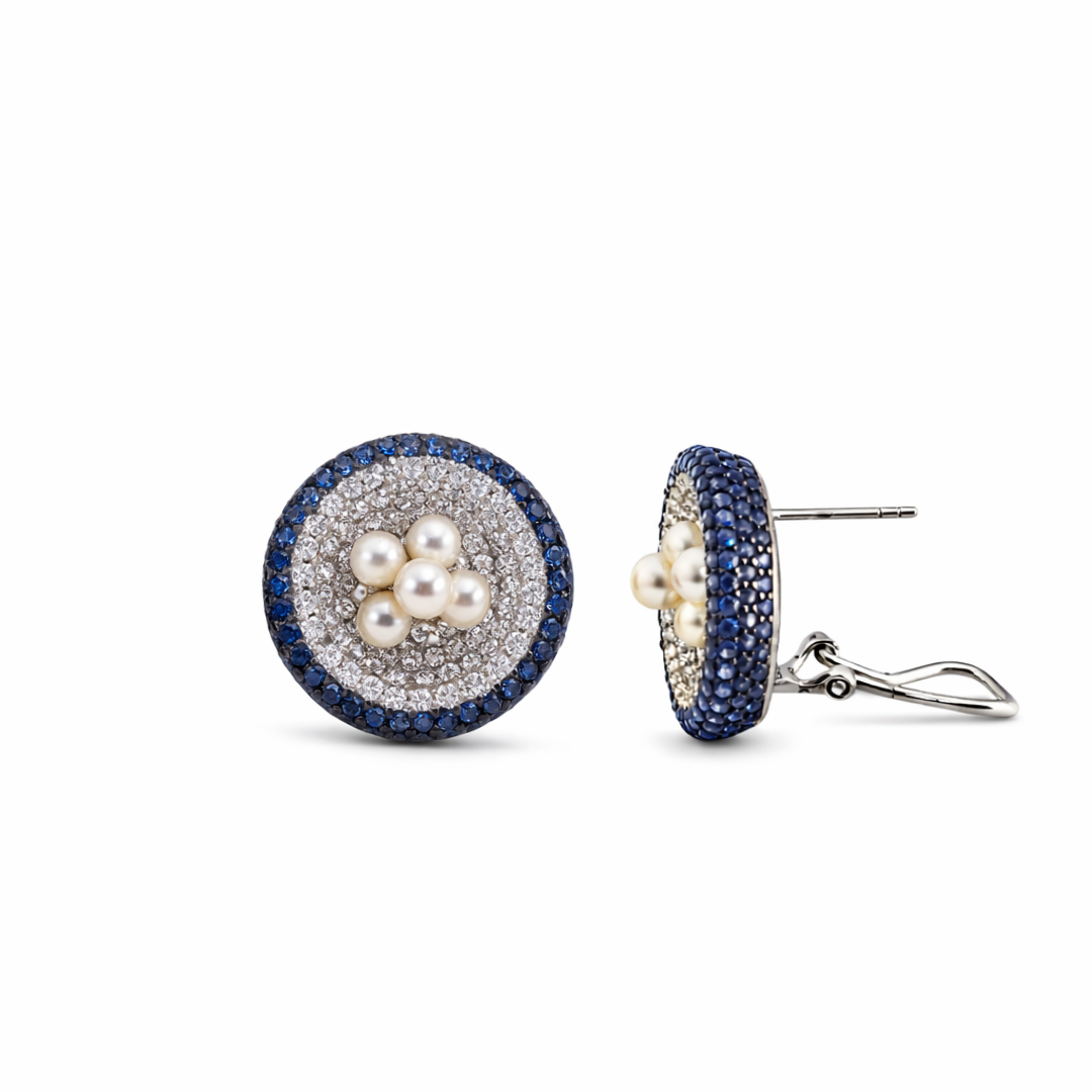 Silver earrings with freshwater pearls and cubic zirconia