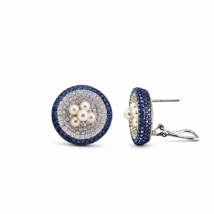 Silver earrings with freshwater pearls and cubic zirconia