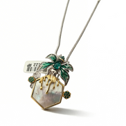 Honeycomb silver pendant with lab-grown emerald