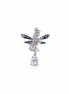 A silver, dragonfly inspired pendant with white zirconia stones and black enamel on the wings.