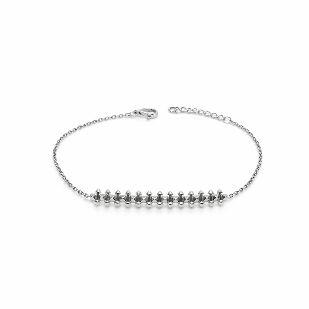 Silver bracelet without stones on a white background