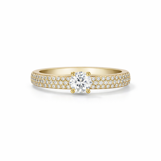 Half-eternity tripple row diamond engagement band 0.30ct central stone