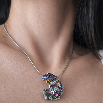 Chameleon silver pendant