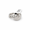 Silver ring with embedded cubic zirconia stones on a white background