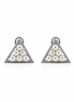 Pair of triangle-shaped earrings with pearls on a white background