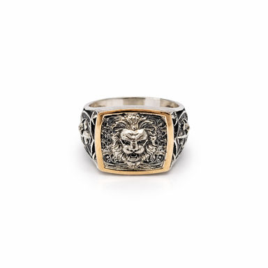 Lion signet silver ring