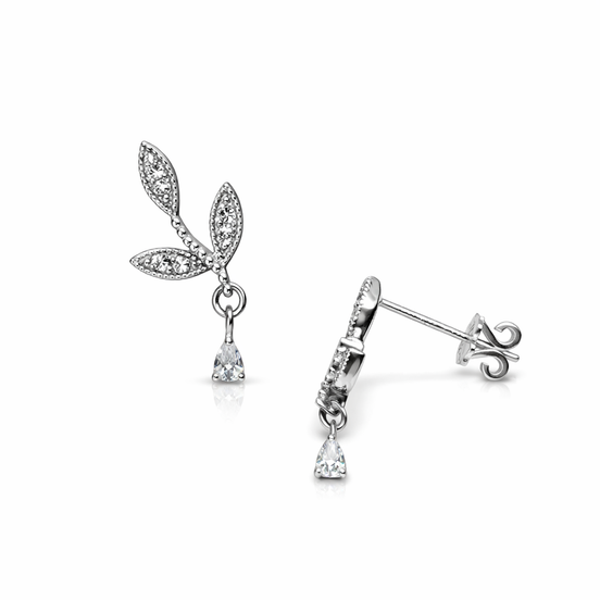 White gold leaf earrings