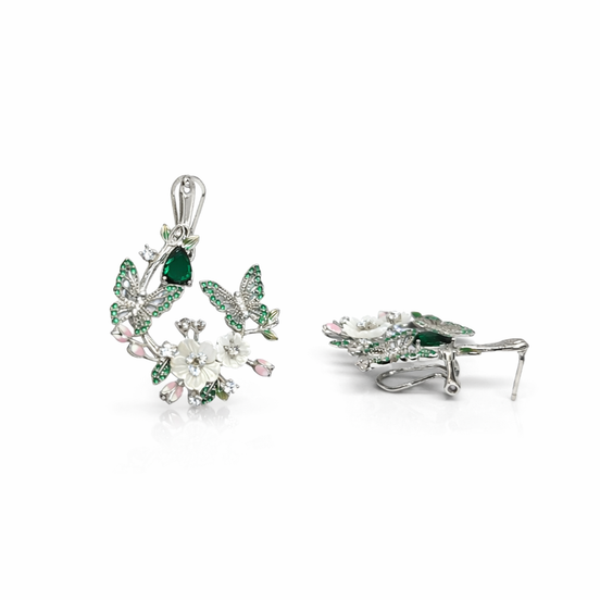 Floral butterfly earrings - emerald