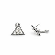 Silver triangle earring with pearls on a white background - side view