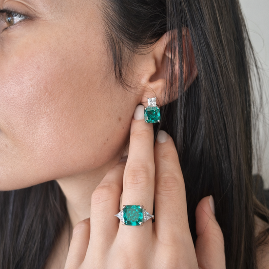 Lab-grown emerald earrings