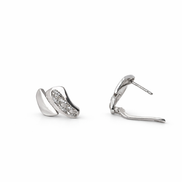 Pair of silver earrings on a white background - side view of the closure.