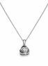 Round-cut moissanite pendant on a chain against a white background