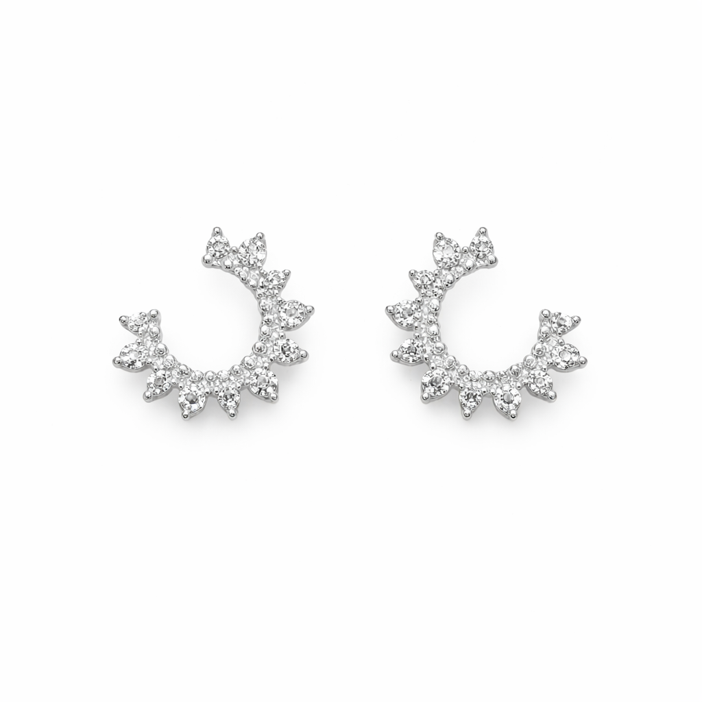 White gold circle stud earrings with zirconia