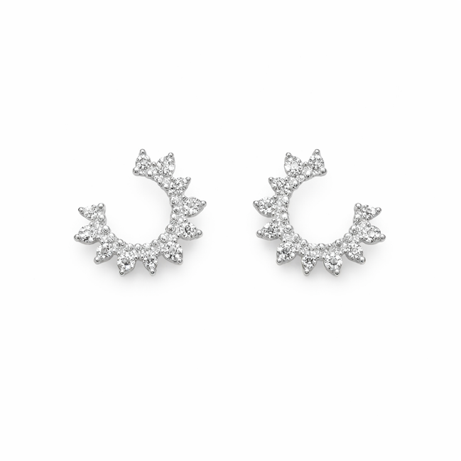 White gold circle stud earrings with zirconia