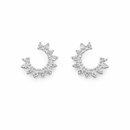 White gold circle stud earrings with zirconia