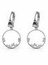 Silver earrings with circular design and small zirconia gemstones on a white background