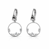 Silver earrings with circular design and small zirconia gemstones on a white background