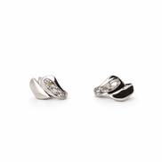 Pair of silver earrings with gemstones on a white background